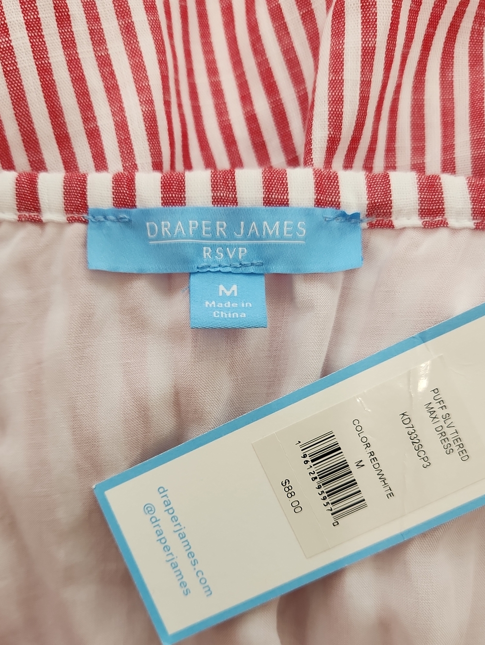 DRAPER JAMES RSVP Puff Sleeve Tiered Maxi Dress Red White Striped Size Medium - Picture 9 of 16